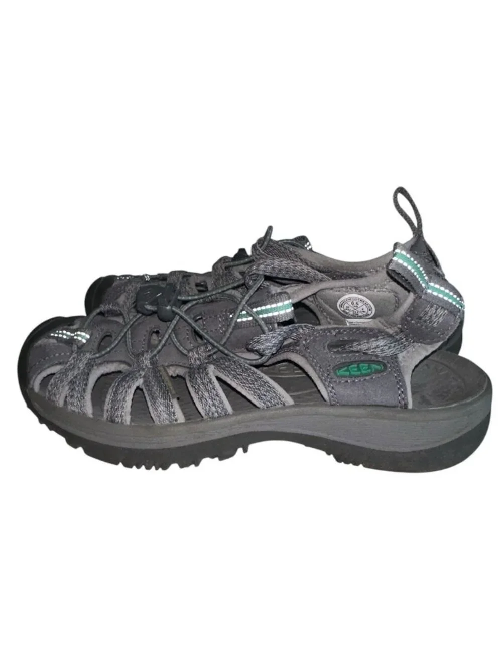 KEEN Women's Whisper Sandal Medium Grey Peacock Green Sz 6.5 Gorpcore Hiking